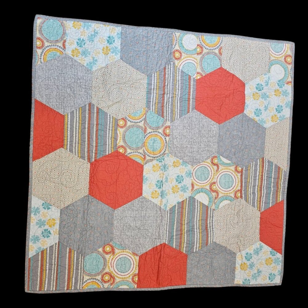 Retro Hexagon Baby‎ Blanket Quilt Colorful Geometric Thin Tummy Time 38" Orange
